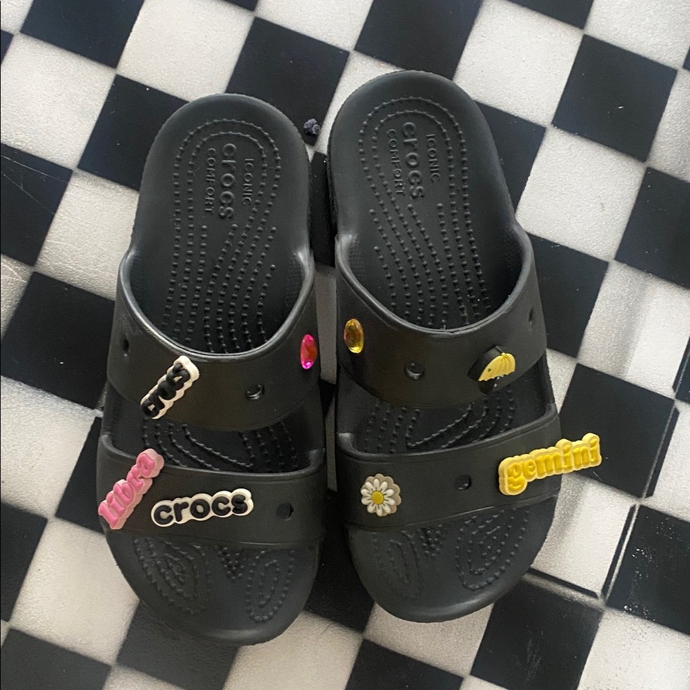 CROCS Black Sandals with Colorful Charms
